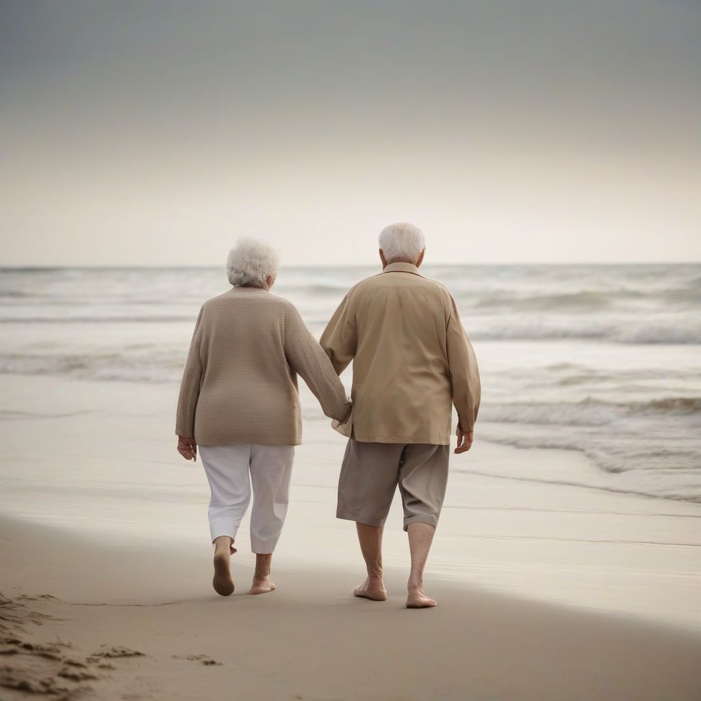 retired couple on the beach